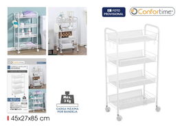 Confortime Carrito Auxiliar 4 Niveles con Ruedas 83.2 cm Largo x 26 cm Ancho x 7.5 cm Alto (4 Unidades)