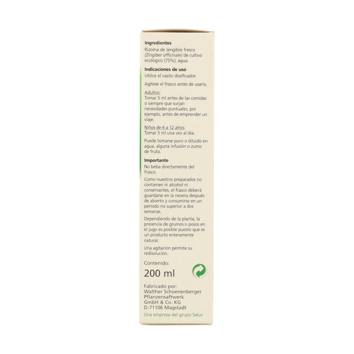 Salus Jugo de Jengibre Schoenenberger 200 ml