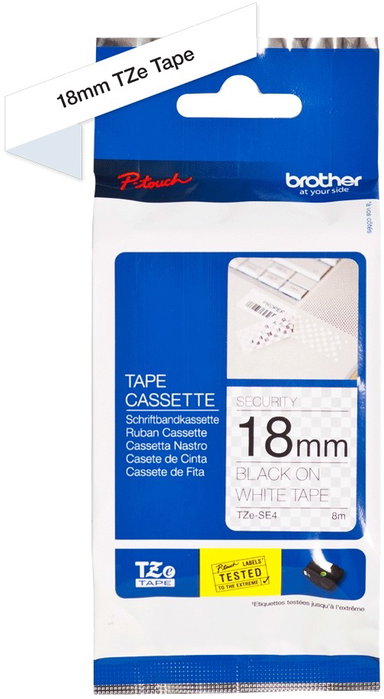Brother TZeSE4 Cinta Laminada de Seguridad 18mm x 8m Blanco/Negro Brother TZeSE4 Cinta Laminada de Seguridad 18mm x 8m Blanco/Negro