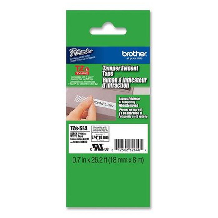 Brother TZeSE4 Cinta Laminada de Seguridad 18mm x 8m Blanco/Negro Brother TZeSE4 Cinta Laminada de Seguridad 18mm x 8m Blanco/Negro