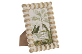 DKD Home Decor Marco de Fotos 10x15 Mango Cristal Natural Blanco Rozado