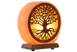 DKD Home Decor Lámpara de Sobremesa Sal del Himalaya Árabe 'Árbol de la Vida', Acabado Natural Marrón/Rosa, con Bombilla E14 Incluida, 7x18x16 cm