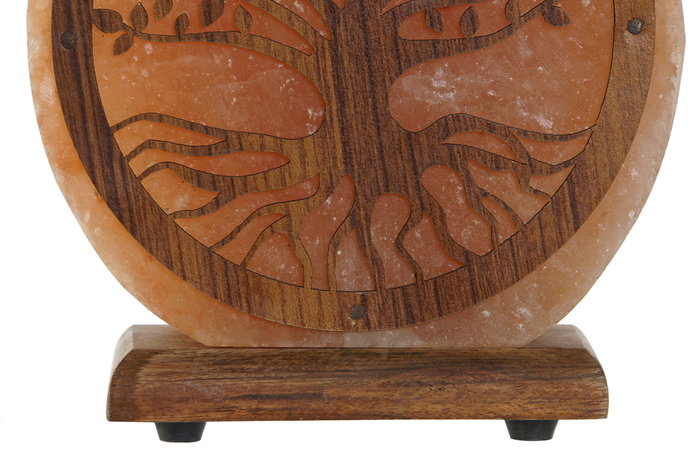 DKD Home Decor Lámpara de Sobremesa Sal del Himalaya Árabe 'Árbol de la Vida', Acabado Natural Marrón/Rosa, con Bombilla E14 Incluida, 7x18x16 cm
