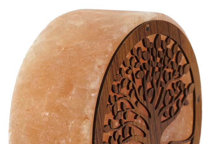 DKD Home Decor Lámpara de Sobremesa Sal del Himalaya Árabe 'Árbol de la Vida', Acabado Natural Marrón/Rosa, con Bombilla E14 Incluida, 7x18x16 cm