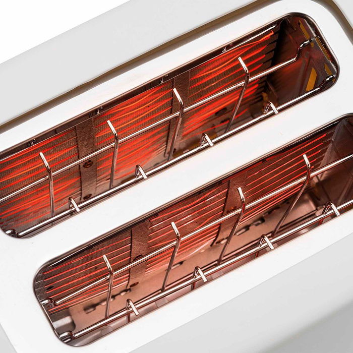 Jata Hogar Tostadora Blanca 2 Ranuras 750W con Centrado Automático de Pan y Selector Electrónico de Potencia de 6 Niveles