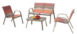 DKD Home Decor Sunset26 - Sofá Terraza y Jardín Set de 4 Piezas, Apilable, Multicolor y Verde Jade, Acero/Poliéster/Cristal, 112x71x85 cm