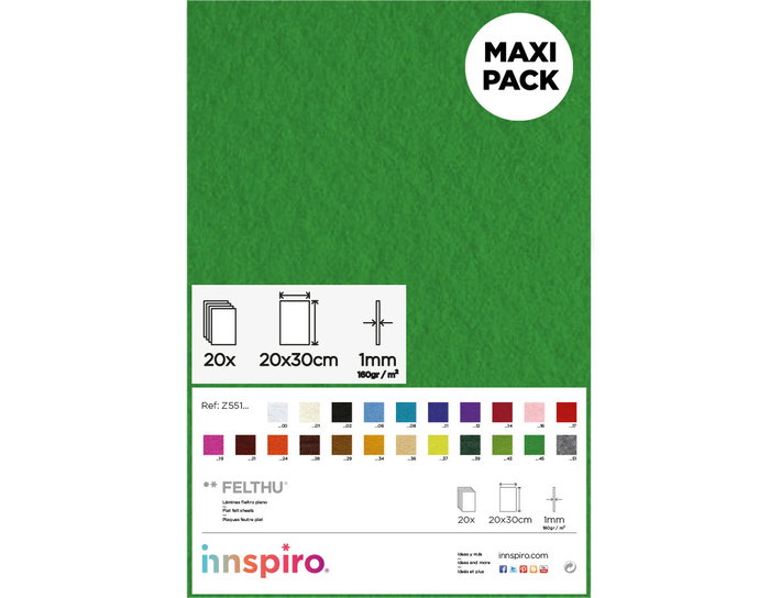Innspiro Fieltro Acrílico Verde Fuerte Láminas 20x30cm 1mm Innspiro Fieltro Acrílico Verde Fuerte Láminas 20x30cm 1mm
