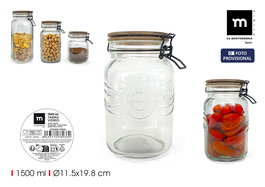 La Mediterranea Tarro de Vidrio con Tapa de Acacia 1500 ml, Dimensiones 11,5 cm (Ancho) x 19,7 cm (Alto) x 11,7 cm (Largo) (12 Unidades)