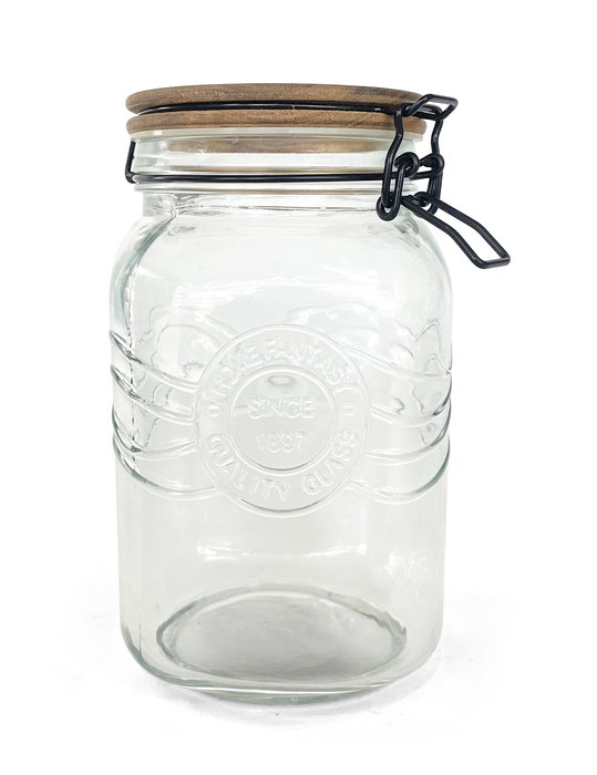 La Mediterranea Tarro de Vidrio con Tapa de Acacia 1500 ml, Dimensiones 11,5 cm (Ancho) x 19,7 cm (Alto) x 11,7 cm (Largo) (12 Unidades) La Mediterranea Tarro de Vidrio con Tapa de Acacia 1500 ml, Dimensiones 11,5 cm (Ancho) x 19,7 cm (Alto) x 11,7 cm (Largo) (12 Unidades)