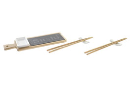 DKD Home Decor Sushi Set 6 Bambú Pizarra 28x9x2 Natural/Negro