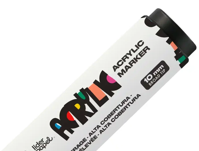 Liderpapel Rotulador Acrilico Base Agua Todo Tipo de Superficie Punta Rectangular 10 mm Blanco