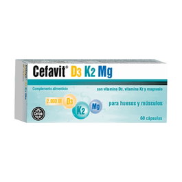 CEFAK Cefavit D3-K2-Mg - Complemento Alimenticio con Vitamina D3, K2 y Magnesio - 60 Cápsulas