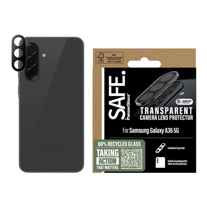 PanzerGlass SAFE. Protector de Lente para Cámara Transparente Samsung Galaxy A36 5G - Resistente a Rayones y Golpes