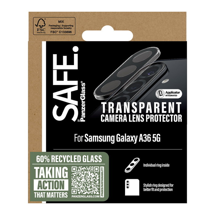 PanzerGlass SAFE. Protector de Lente para Cámara Transparente Samsung Galaxy A36 5G - Resistente a Rayones y Golpes