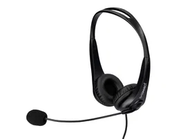 Q-connect Auricular Binaural Diadema con Micrófono USB y Control de Volumen, Cable 2m, Color Negro