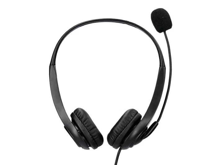 Q-connect Auricular Binaural Diadema con Micrófono USB y Control de Volumen, Cable 2m, Color Negro