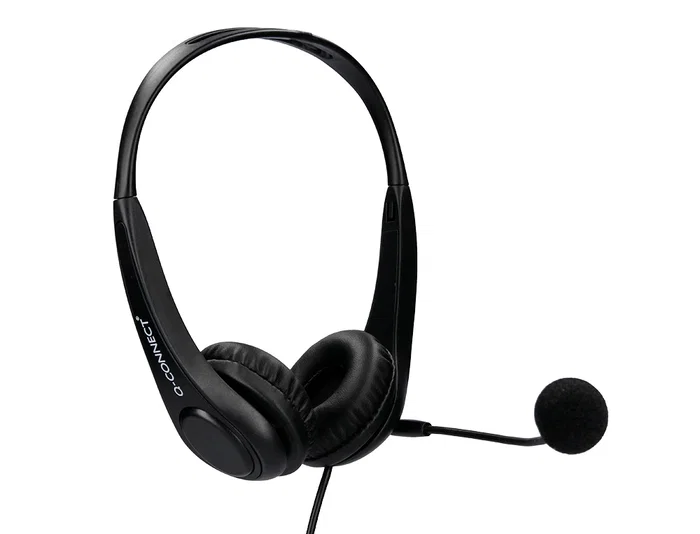 Q-connect Auricular Binaural Diadema con Micrófono USB y Control de Volumen, Cable 2m, Color Negro