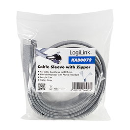 LogiLink Funda para cables con cremallera, Poliéster, 30 mm, 2 m, gris