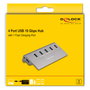 DeLOCK Concentrador USB 10 Gbps con 4 puertos USB Tipo-A y 1 puerto de carga rápida, Gris