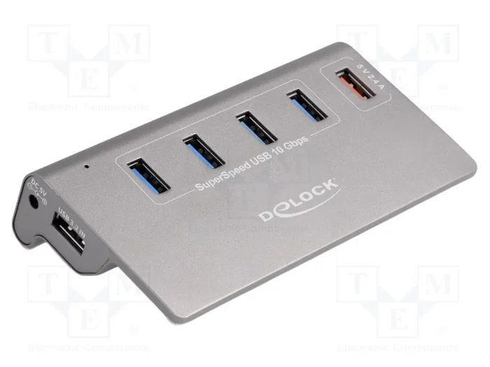 DeLOCK Concentrador USB 10 Gbps con 4 puertos USB Tipo-A y 1 puerto de carga rápida, Gris DeLOCK Concentrador USB 10 Gbps con 4 puertos USB Tipo-A y 1 puerto de carga rápida, Gris