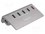 DeLOCK Concentrador USB 10 Gbps con 4 puertos USB Tipo-A y 1 puerto de carga rápida, Gris