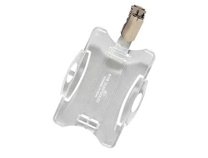 Durable Identificador con Pinza Giratoria para Uso Vertical u Horizontal, para Seguridad, Transparente, 54 x 85 mm