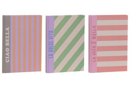 DKD Home Decor Set de Libretas Canvas y Papel Bella Vita Multicolor, Surtido de 3