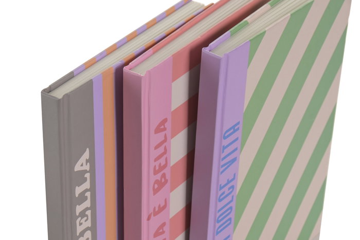 DKD Home Decor Set de Libretas Canvas y Papel Bella Vita Multicolor, Surtido de 3