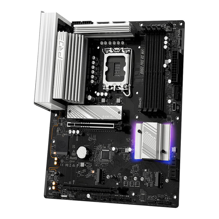 ASRock B860 Pro RS WiFi - Placa Base ATX Intel LGA 1851 para Intel Core Ultra (Series 2) - DDR5 256GB, Wi-Fi 6E, 2.5GbE, 4 SATA, 3 M.2, DisplayPort, HDMI