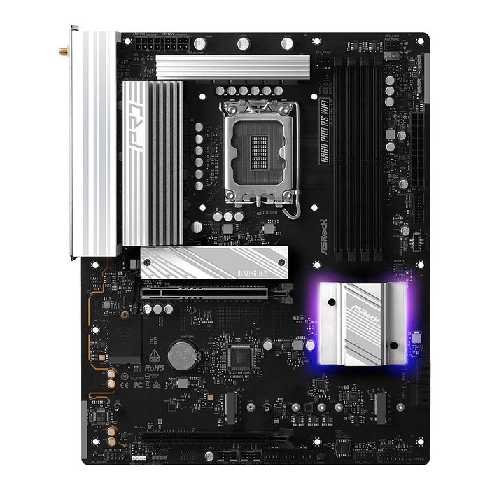 ASRock B860 Pro RS WiFi - Placa Base ATX Intel LGA 1851 para Intel Core Ultra (Series 2) - DDR5 256GB, Wi-Fi 6E, 2.5GbE, 4 SATA, 3 M.2, DisplayPort, HDMI