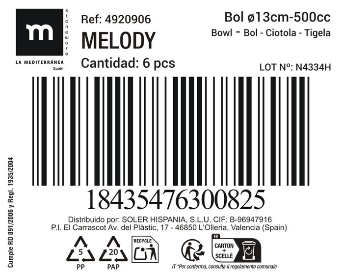 La Mediterranea Bol Melody 500cc 13,4cm