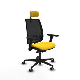 PIQUERAS Y CRESPO Silla de oficina Alares con mecanismo traslack, malla negra y similpiel amarillo