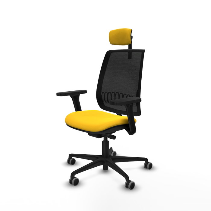 PIQUERAS Y CRESPO Silla de oficina Alares con mecanismo traslack, malla negra y similpiel amarillo