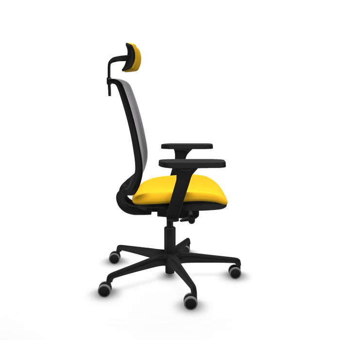 PIQUERAS Y CRESPO Silla de oficina Alares con mecanismo traslack, malla negra y similpiel amarillo