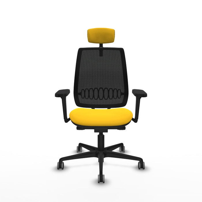 PIQUERAS Y CRESPO Silla de oficina Alares con mecanismo traslack, malla negra y similpiel amarillo
