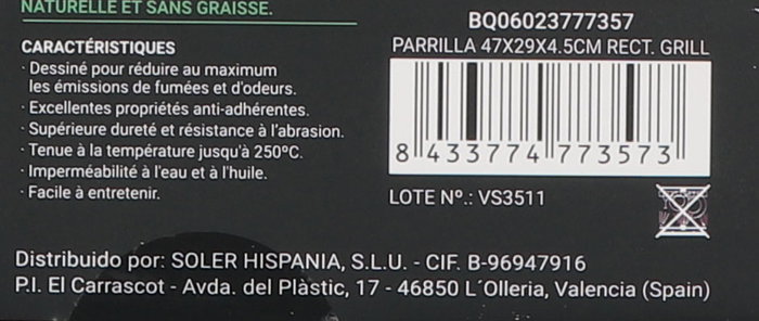 Quttin Parrilla Rectangular Grill 46.9 cm x 28.3 cm x 4.5 cm (6 Unidades)