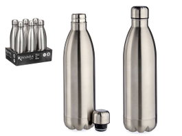 Kinvara Termo Botella Acero Inoxidable 500 ml, Mantiene Frío/Calor, 7x27x7 cm, Color Metal, Con Tapa de PP y Silicona (Set de 12)