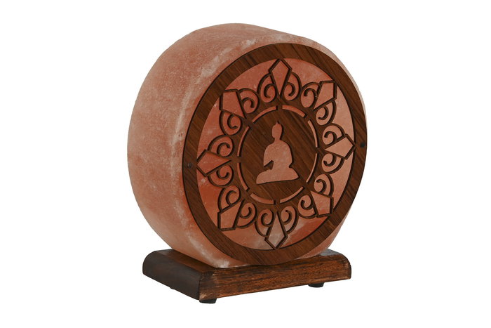 DKD Home Decor Lámpara de Sal del Himalaya Sobremesa Estilo Árabe con Buda, Rosa y Marrón, 7x18x16 cm, Incluye Bombilla