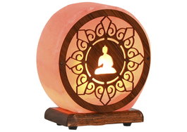 DKD Home Decor Lámpara de Sal del Himalaya Sobremesa Estilo Árabe con Buda, Rosa y Marrón, 7x18x16 cm, Incluye Bombilla