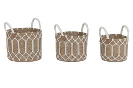 DKD Home Decor Set de 3 Cestas de Fibra y Algodón Natural
