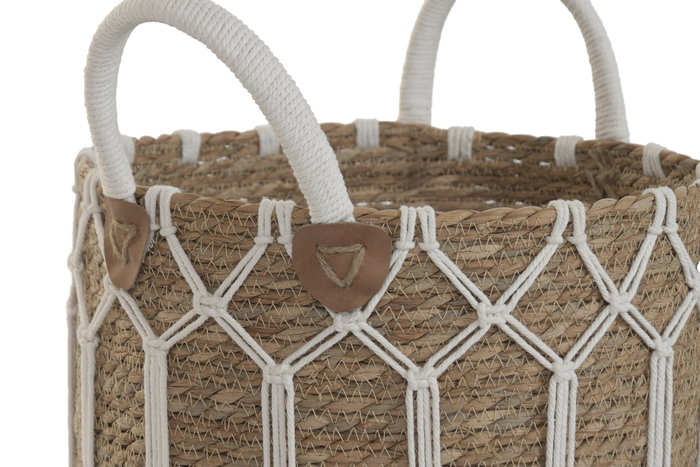 DKD Home Decor Set de 3 Cestas de Fibra y Algodón Natural DKD Home Decor Set de 3 Cestas de Fibra y Algodón Natural