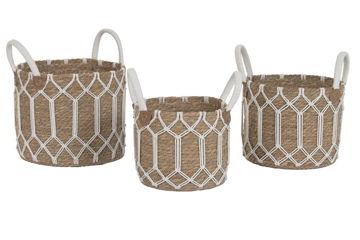 DKD Home Decor Set de 3 Cestas de Fibra y Algodón Natural DKD Home Decor Set de 3 Cestas de Fibra y Algodón Natural