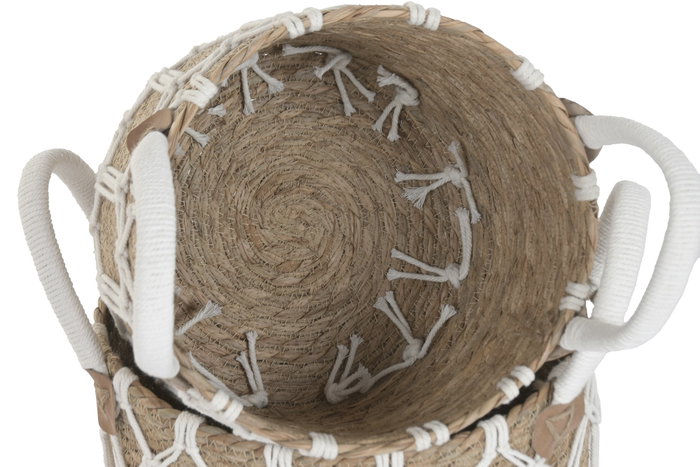 DKD Home Decor Set de 3 Cestas de Fibra y Algodón Natural DKD Home Decor Set de 3 Cestas de Fibra y Algodón Natural