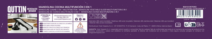 Inde Mandolina Ajustable de Cocina, 3 Funciones de Corte, Acero Inoxidable, Dimensiones 41.1 x 17.6 x 8.1 cm (6 Unidades)