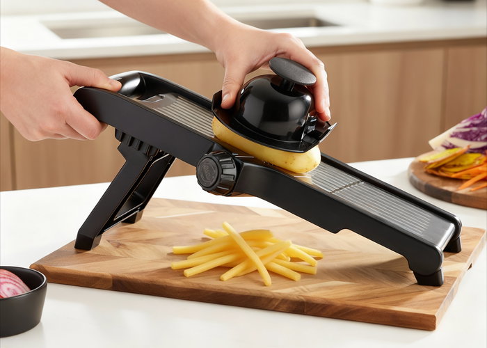 Inde Mandolina Ajustable de Cocina, 3 Funciones de Corte, Acero Inoxidable, Dimensiones 41.1 x 17.6 x 8.1 cm (6 Unidades)