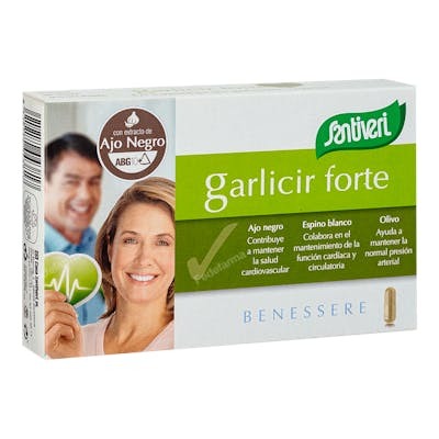 SANTIVERI Garlicir Forte 40 Cápsulas - Ajo Negro ABG10+, Olivo y Espino Blanco para la Presión Arterial SANTIVERI Garlicir Forte 40 Cápsulas - Ajo Negro ABG10+, Olivo y Espino Blanco para la Presión Arterial