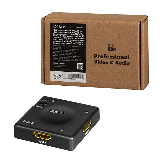 LogiLink Conmutador HDMI 3x1, 1080p/60 Hz, HDCP, CEC, Mini LogiLink Conmutador HDMI 3x1, 1080p/60 Hz, HDCP, CEC, Mini