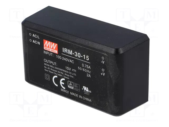 MEAN WELL IRM-30-15 Convertidor AC/DC 30W 15V 2A MEAN WELL IRM-30-15 Convertidor AC/DC 30W 15V 2A