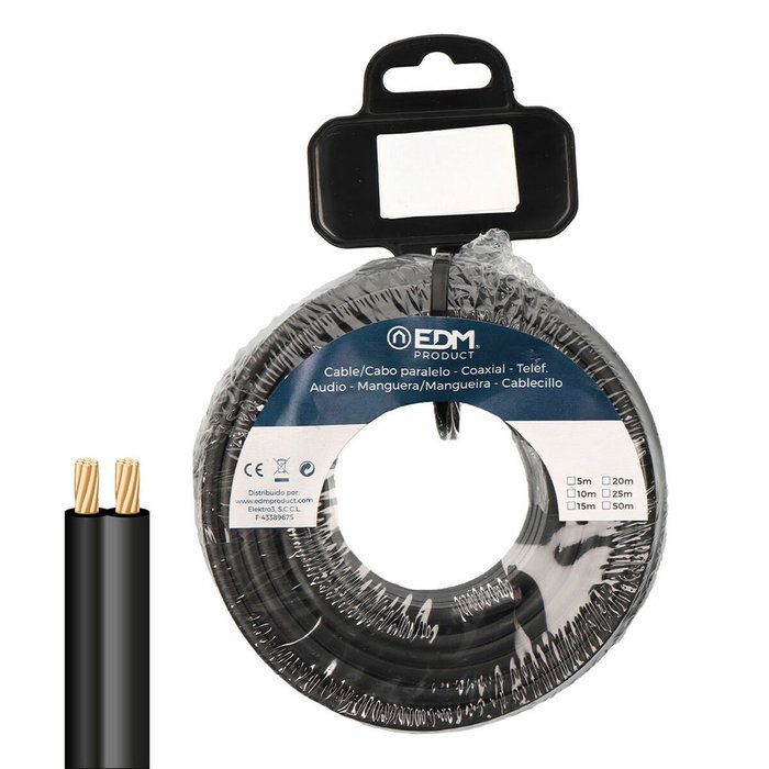 Edm Carrete cable paralelo 2x0,75mm² negro 10m Edm Carrete cable paralelo 2x0,75mm² negro 10m