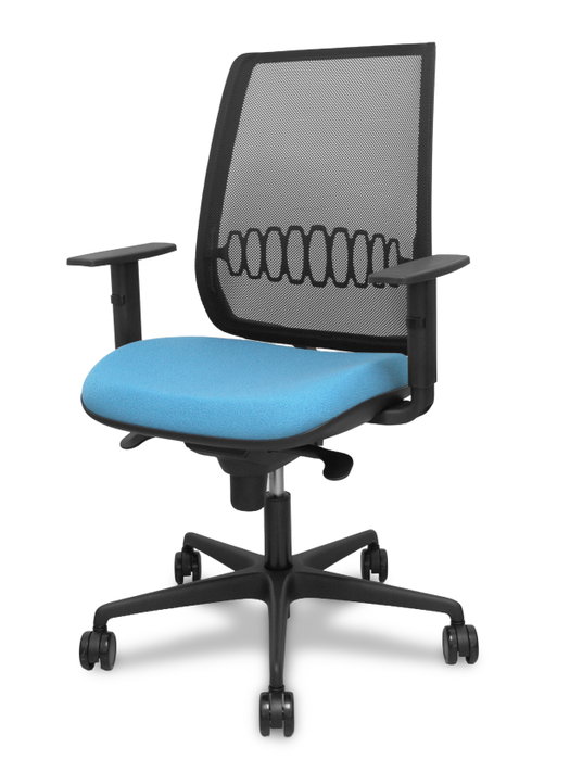 PIQUERAS Y CRESPO Silla Alares sincro con respaldo de malla negra y asiento azul cielo